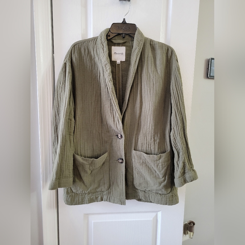 Madewell Oversized Lightspun Dorset Blazer in Army Green Size Medium 100% Cotton